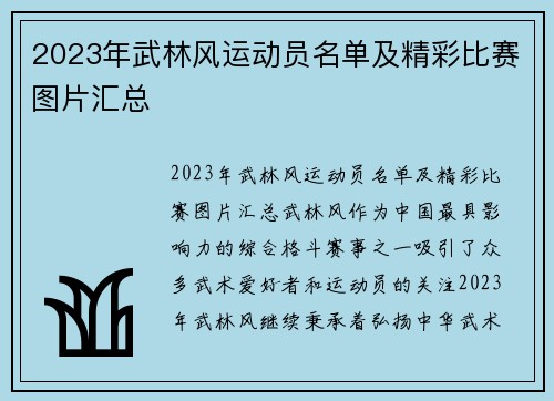 2023年武林风运动员名单及精彩比赛图片汇总